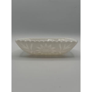 Vintage Milk Glass Decorative Bowl – Embossed Floral Starburst Pattern